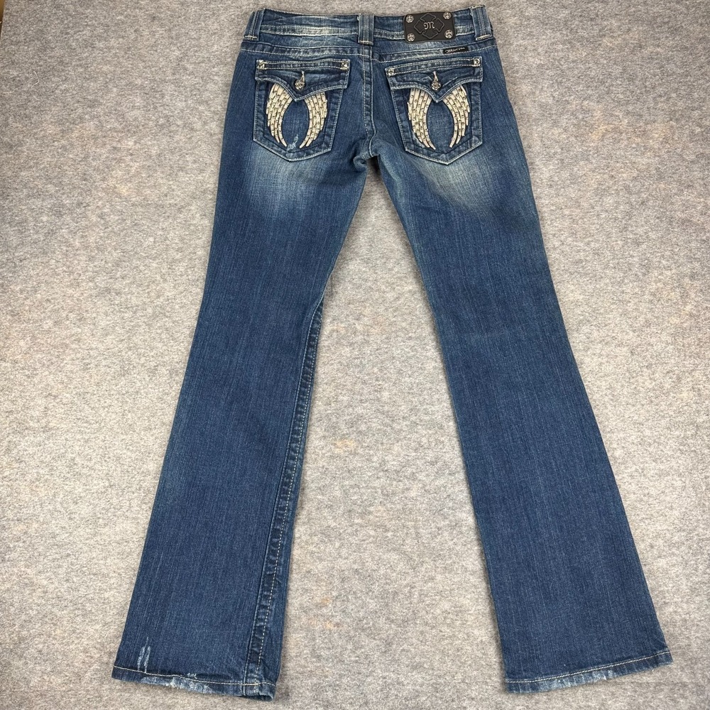 Miss Me Angel Wing Boot Cut Jeans Flap Pkt Distressed Bling JP5082B12 Womens 29